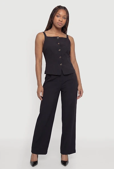 Solid Wide Leg Dress Pants