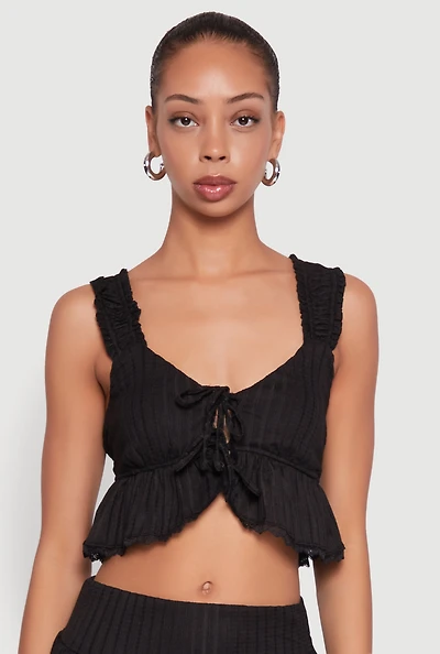 Haute Monde Lace Detail Crop Top with Tie Front