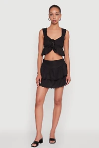 Womens Haute Monde Lace Detail Crop Top with Tie Front, Black, Size S