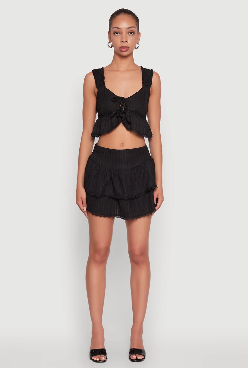 Womens Haute Monde Lace Detail Crop Top with Tie Front, Black, Size S