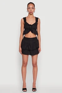 Womens Haute Monde Lace Detail Crop Top with Tie Front, Black, Size S