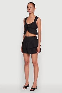 Womens Haute Monde Lace Detail Crop Top with Tie Front, Black, Size S