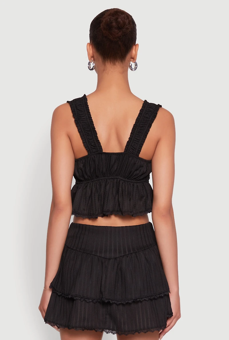 Womens Haute Monde Lace Detail Crop Top with Tie Front, Black, Size S