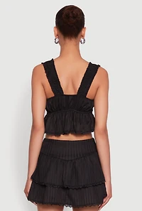 Womens Haute Monde Lace Detail Crop Top with Tie Front, Black, Size S