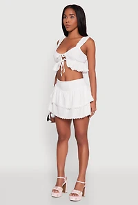 Womens Haute Monde Lace Detail Crop Top with Tie Front, White, Size L
