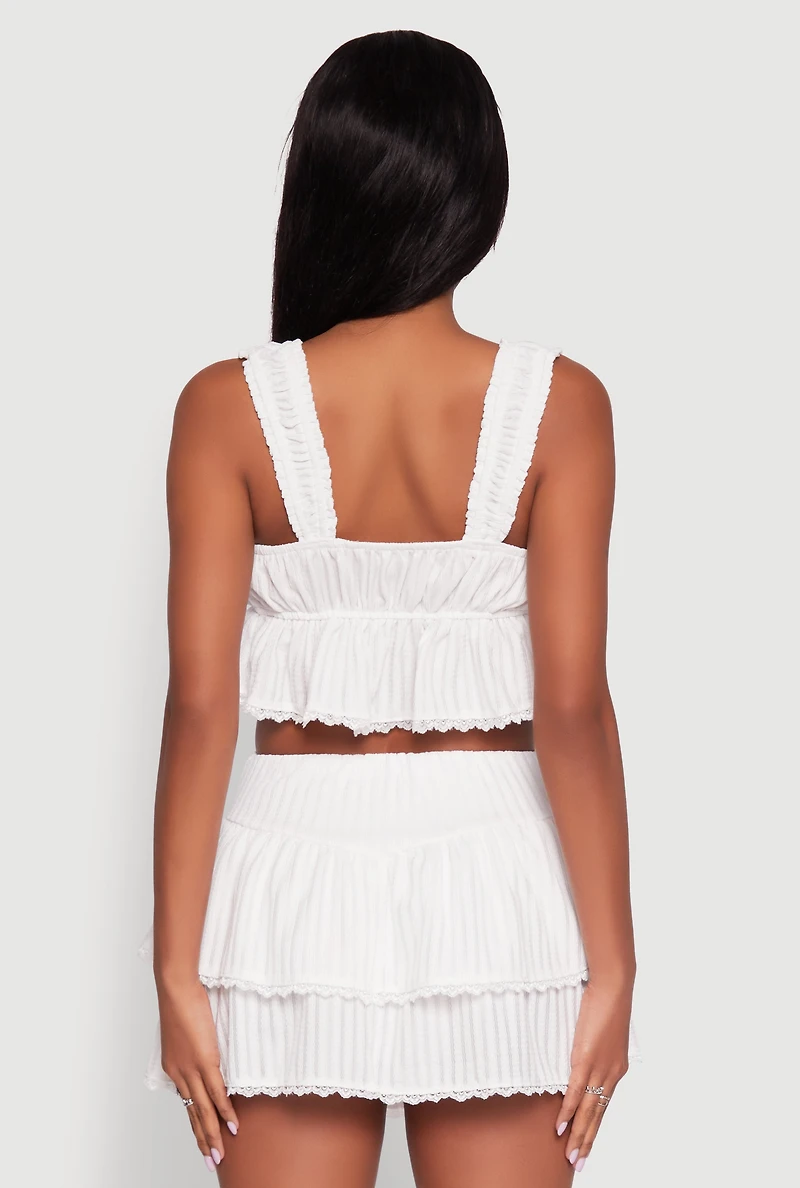 Womens Haute Monde Lace Detail Crop Top with Tie Front, White, Size L