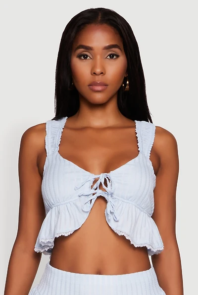 Womens Haute Monde Lace Detail Crop Top with Tie Front,