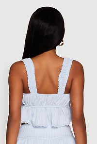 Womens Haute Monde Lace Detail Crop Top with Tie Front, Blue,