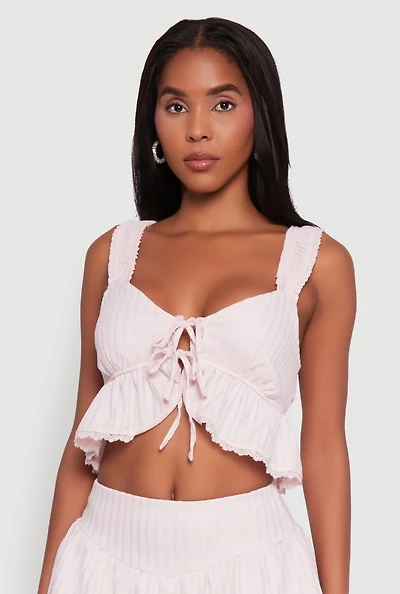 Womens Haute Monde Lace Detail Crop Top with Tie Front,