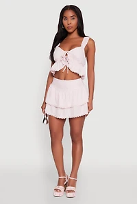 Womens Haute Monde Lace Detail Crop Top with Tie Front, Pink, Size M