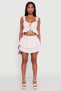 Womens Haute Monde Lace Detail Crop Top with Tie Front, Pink, Size M