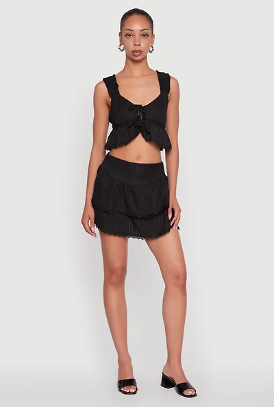 Womens Haute Monde Shadow Stripe Tiered Skirt with Lace Detail,