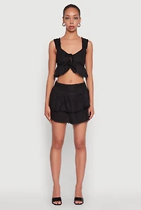 Haute Monde Shadow Stripe Tiered Skirt with Lace Detail