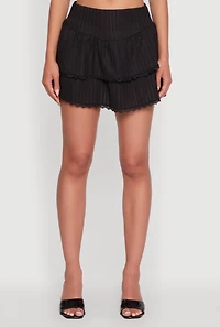 Womens Haute Monde Shadow Stripe Tiered Skirt with Lace Detail, S