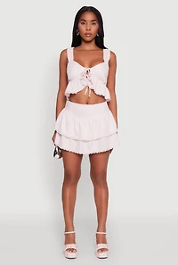 Womens Haute Monde Shadow Stripe Tiered Skirt with Lace Detail, Pink, Size L