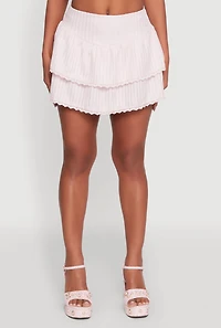 Womens Haute Monde Shadow Stripe Tiered Skirt with Lace Detail, Pink,