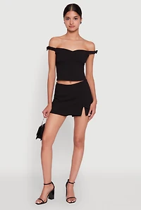 Womens Iris Bow Detail Cropped Off The Shoulder Bustier Top, Black, Size S