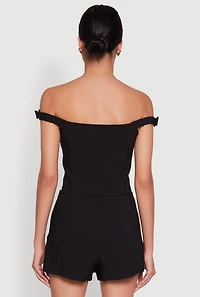 Womens Iris Bow Detail Cropped Off The Shoulder Bustier Top, Black,