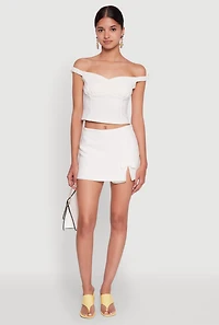 Womens Iris Bow Detail Cropped Off The Shoulder Bustier Top, White, Size S