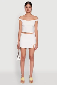 Womens Iris Bow Detail Cropped Off The Shoulder Bustier Top, White, Size S