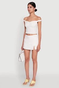 Womens Iris Bow Detail Cropped Off The Shoulder Bustier Top, White, Size S
