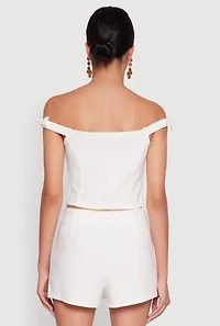 Womens Iris Bow Detail Cropped Off The Shoulder Bustier Top, White, Size S