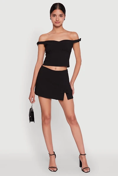 Womens Iris Bow Detail Slit Front Skort,