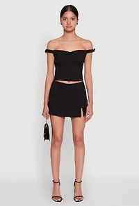 Womens Iris Bow Detail Slit Front Skort, Black,