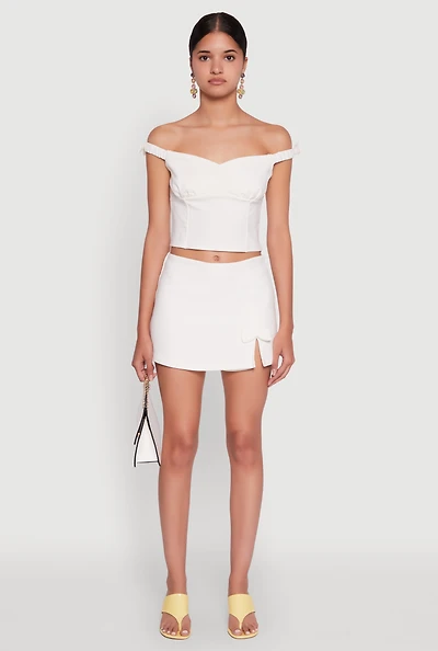 Womens Iris Bow Detail Slit Front Skort, White, Size M