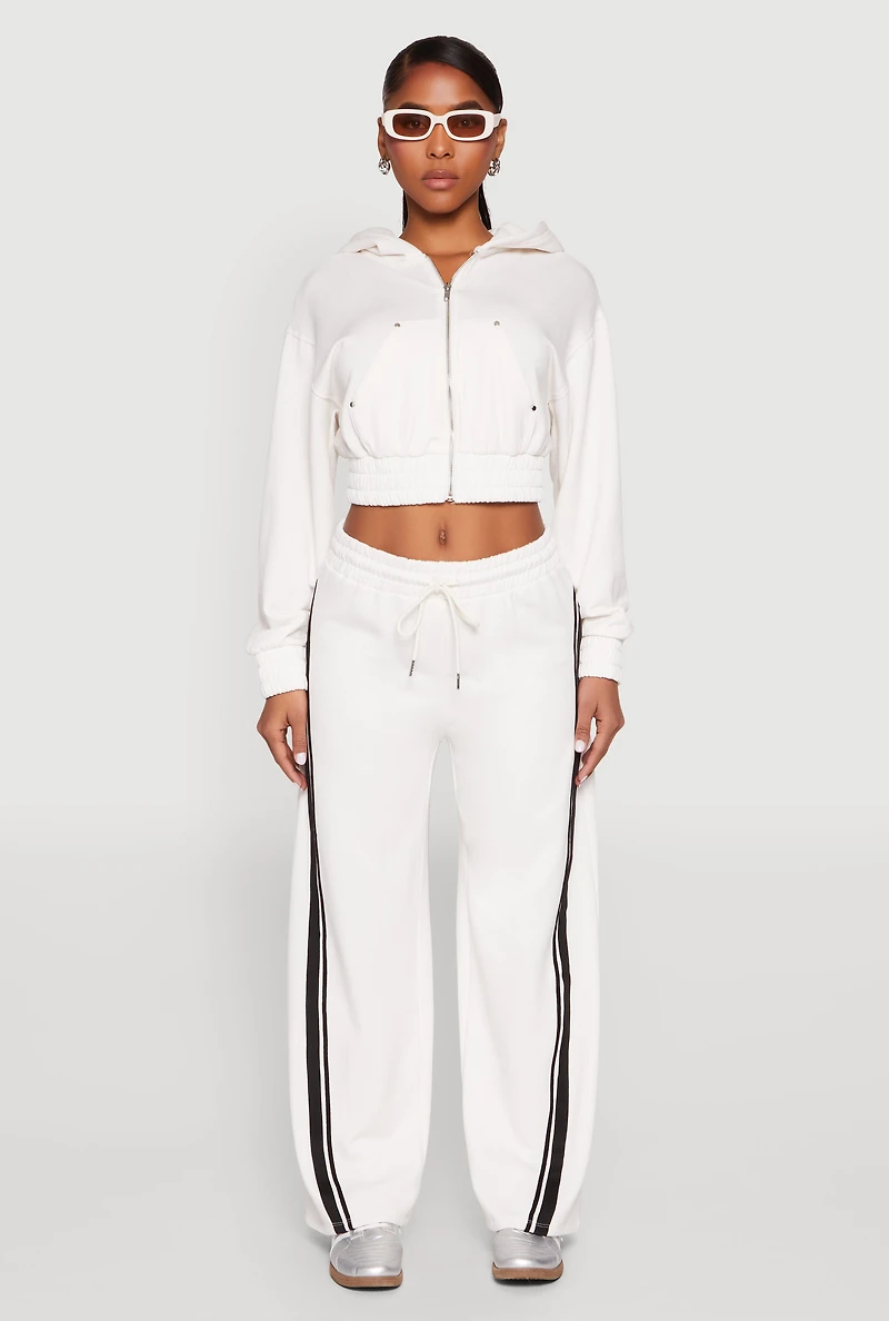 Womens Iris Side Striped Sweatpants, White, Size S