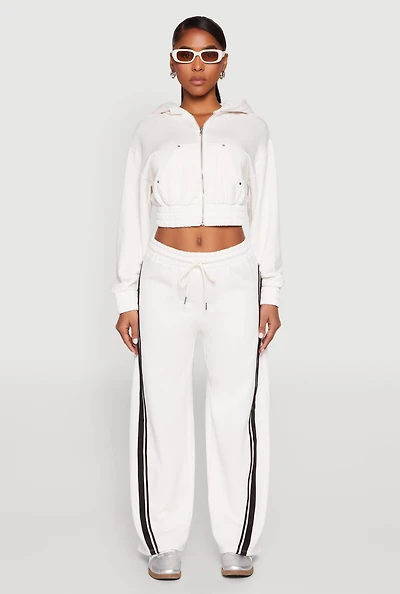 Womens Iris Side Striped Sweatpants, White, Size S