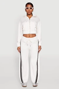 Womens Iris Side Striped Sweatpants, White, Size S