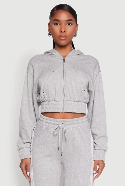 Womens Iris Zip Front Hoodie, Grey, Size S