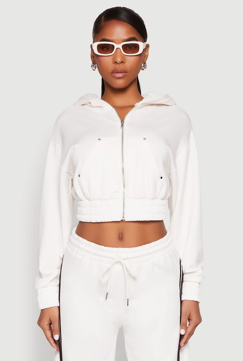 Womens Iris Zip Front Hoodie, White, Size L