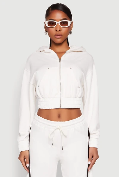 Womens Iris Zip Front Hoodie, White, Size L