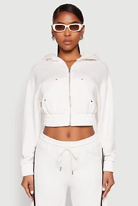 Womens Iris Zip Front Hoodie, White, Size L