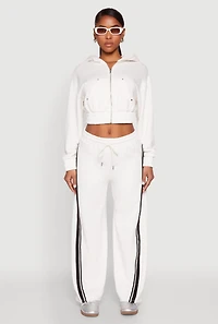 Womens Iris Zip Front Hoodie, White, Size L