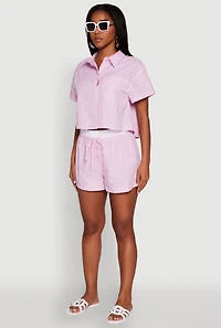 Womens Iris Striped Boxy Button Front Cropped Shirt, Pink, Size L