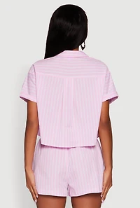 Womens Iris Striped Boxy Button Front Cropped Shirt, Pink, Size L