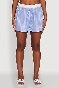 Womens Trendy Striped High Waisted Shorts with Contrast Waistband, Blue, Size S