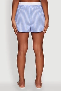 Womens Trendy Striped High Waisted Shorts with Contrast Waistband, Blue, Size S