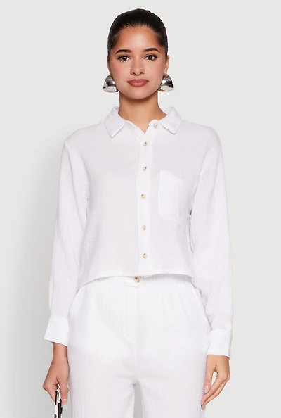 Womens Iris Gauze Knit Shirt, White, Size S