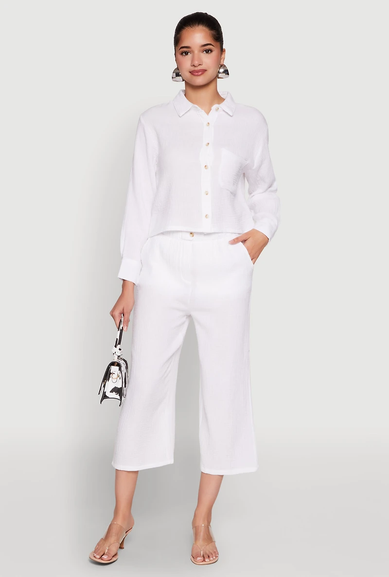 Womens Iris Gauze Knit Shirt, White, Size S
