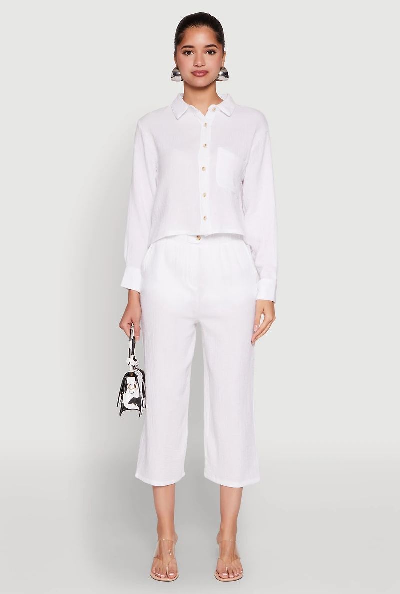 Womens Iris Gauze Knit Shirt, White, Size S