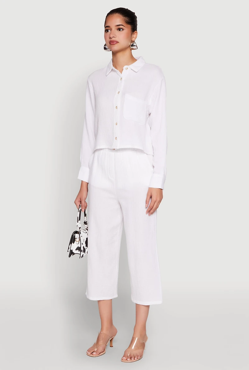 Womens Iris Gauze Knit Shirt, White, Size S
