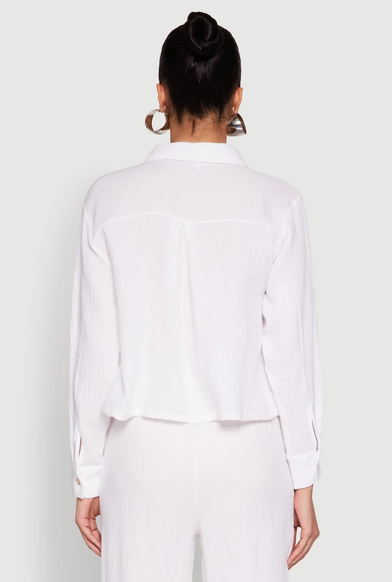 Womens Iris Gauze Knit Shirt, White, Size S