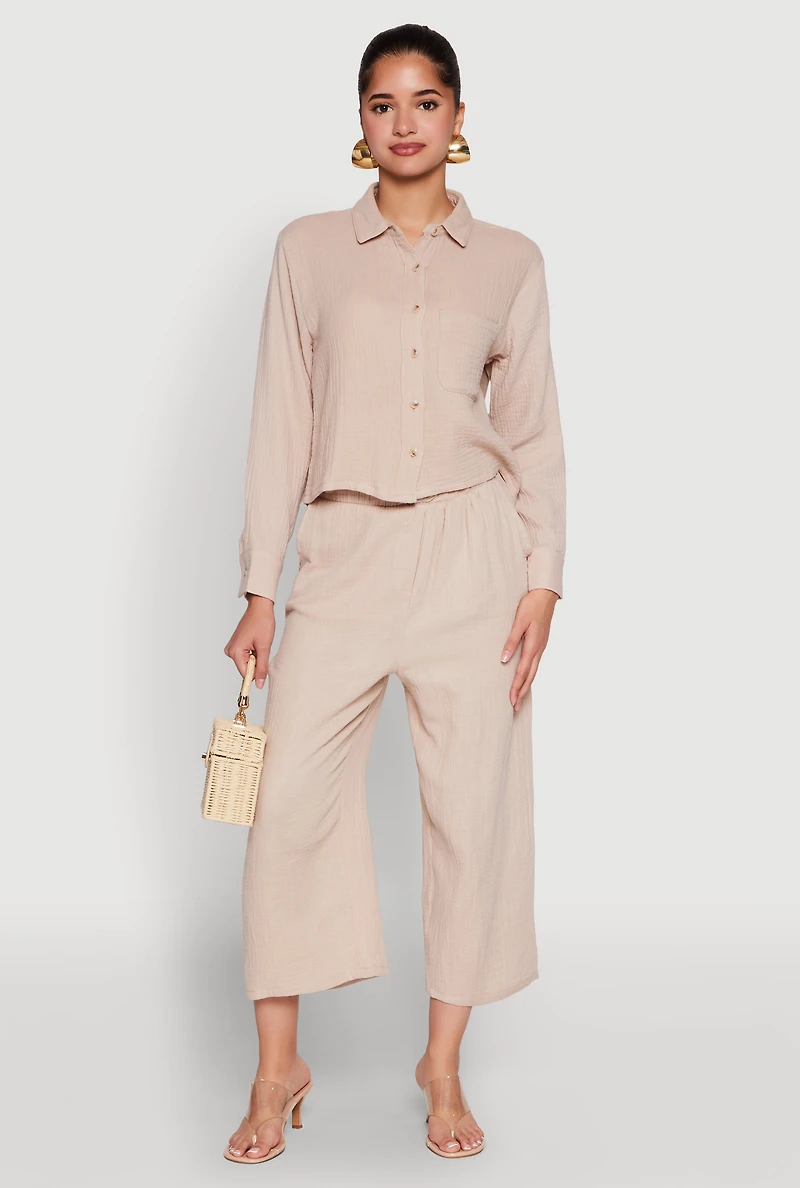 Womens Iris Gauze Knit Shirt, Beige, Size S