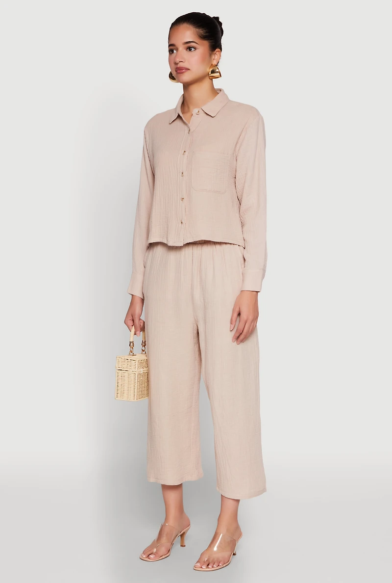 Womens Iris Gauze Knit Shirt, Beige, Size S