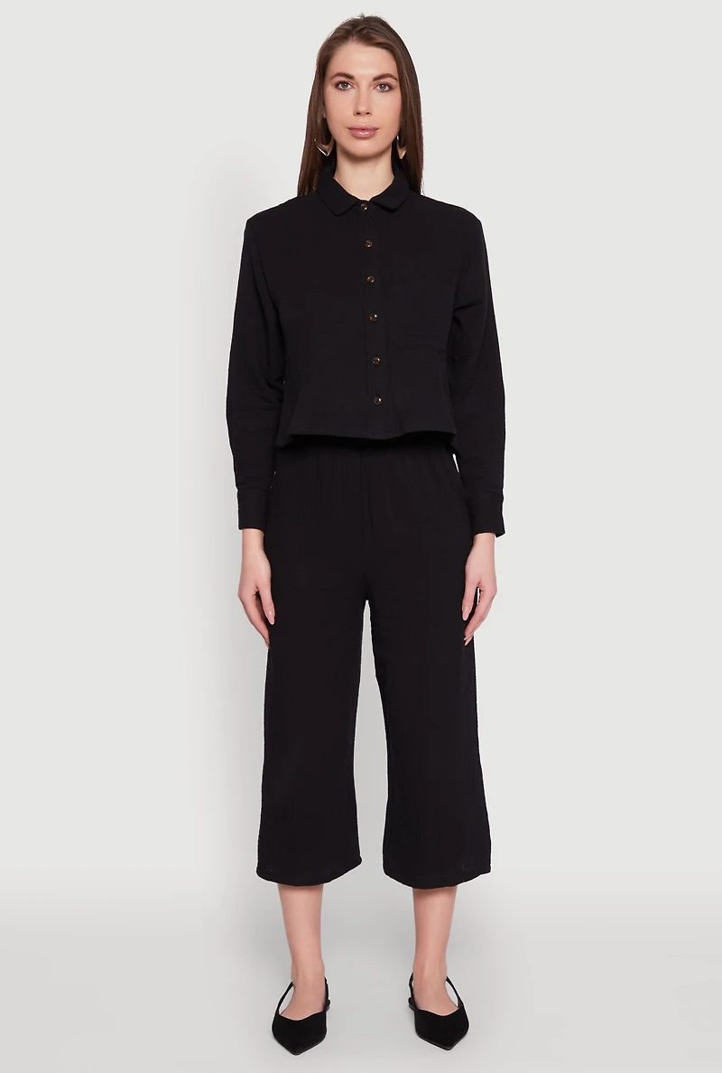 Womens Iris Gauze Knit Paper Bag Waist Culottes,