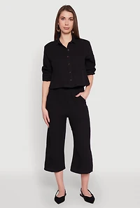 Womens Iris Gauze Knit Paper Bag Waist Culottes,